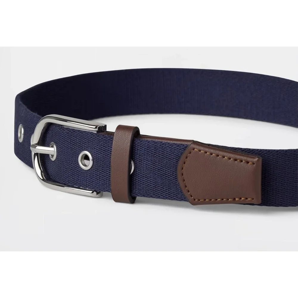 GAP Kids Boy's Poly Webbed Belt w/ Vegan Leather - Navy Blue - Size Large